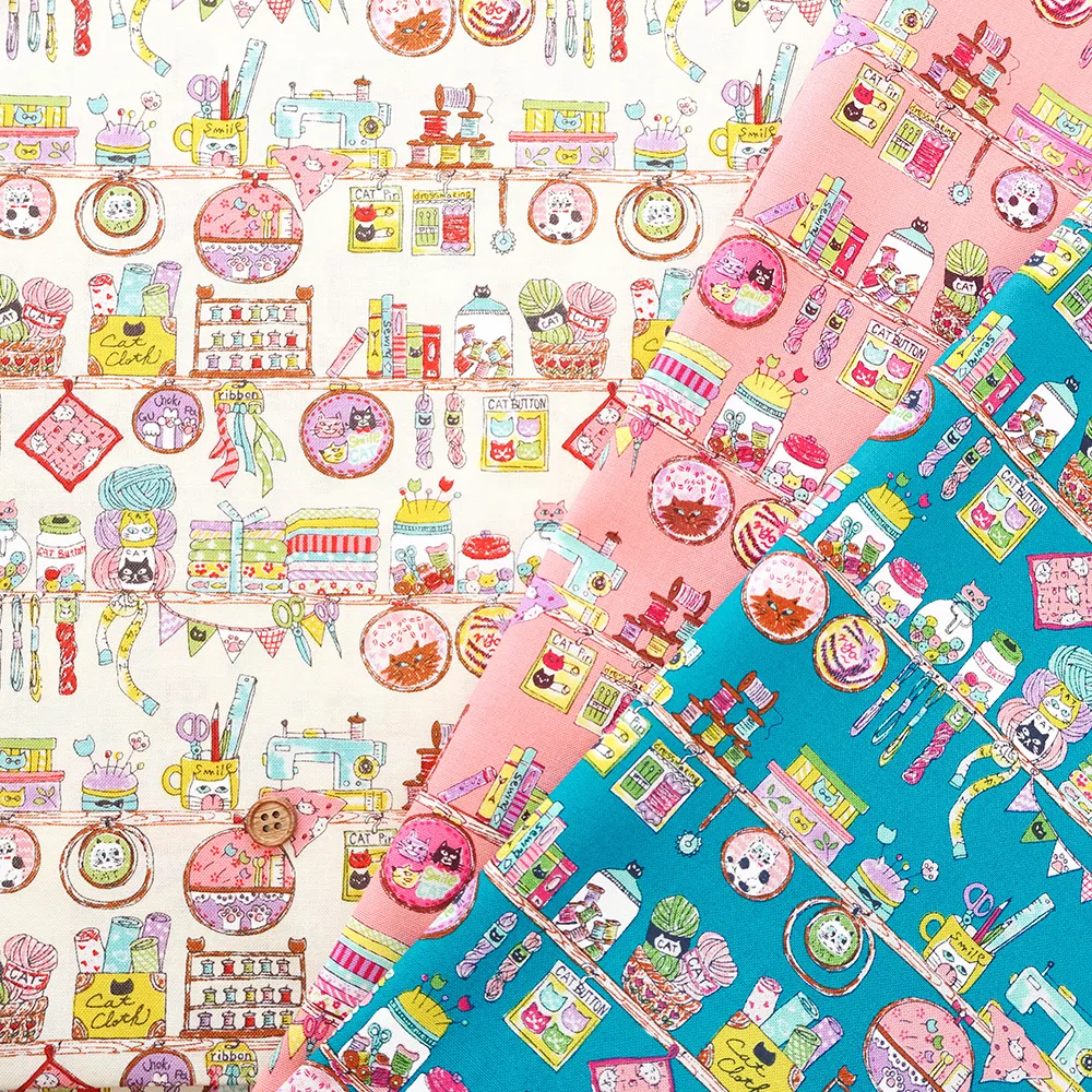 ランキング8位 コットンシーチングプリント生地　にゃんともかわいい　お裁縫時間