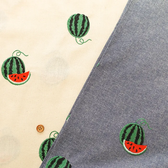 中国製 コットンシーチング刺繍生地 スイカ