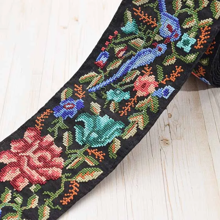 インド製　刺繍リボン　約80mm幅